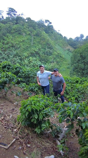 Triple Coffee Founder Tim Melano and coffee producer Gerardo Beltran in Santa Barbara Honduras.